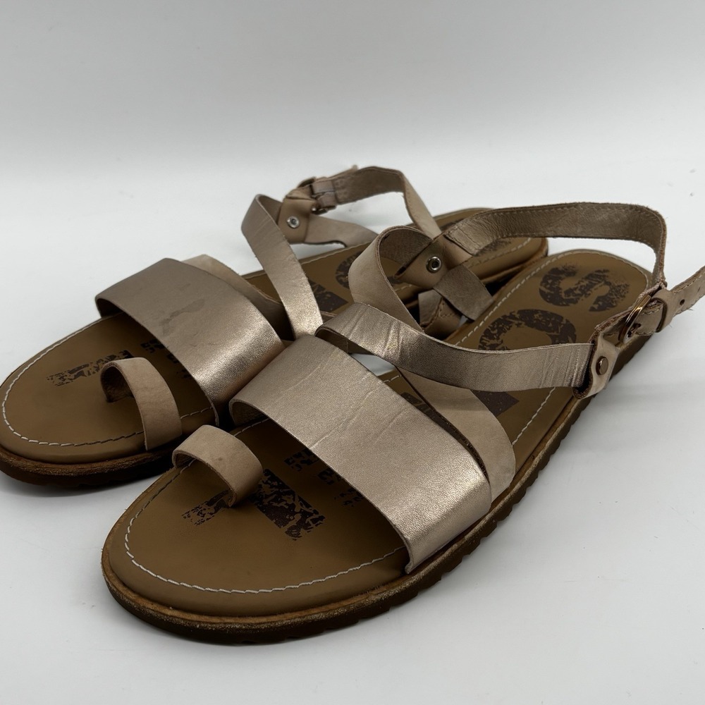 Sorel Ella Sandals Gold Leather Toe Loop Strappy 11 Boho Casual Shoes 9UK 42 EU